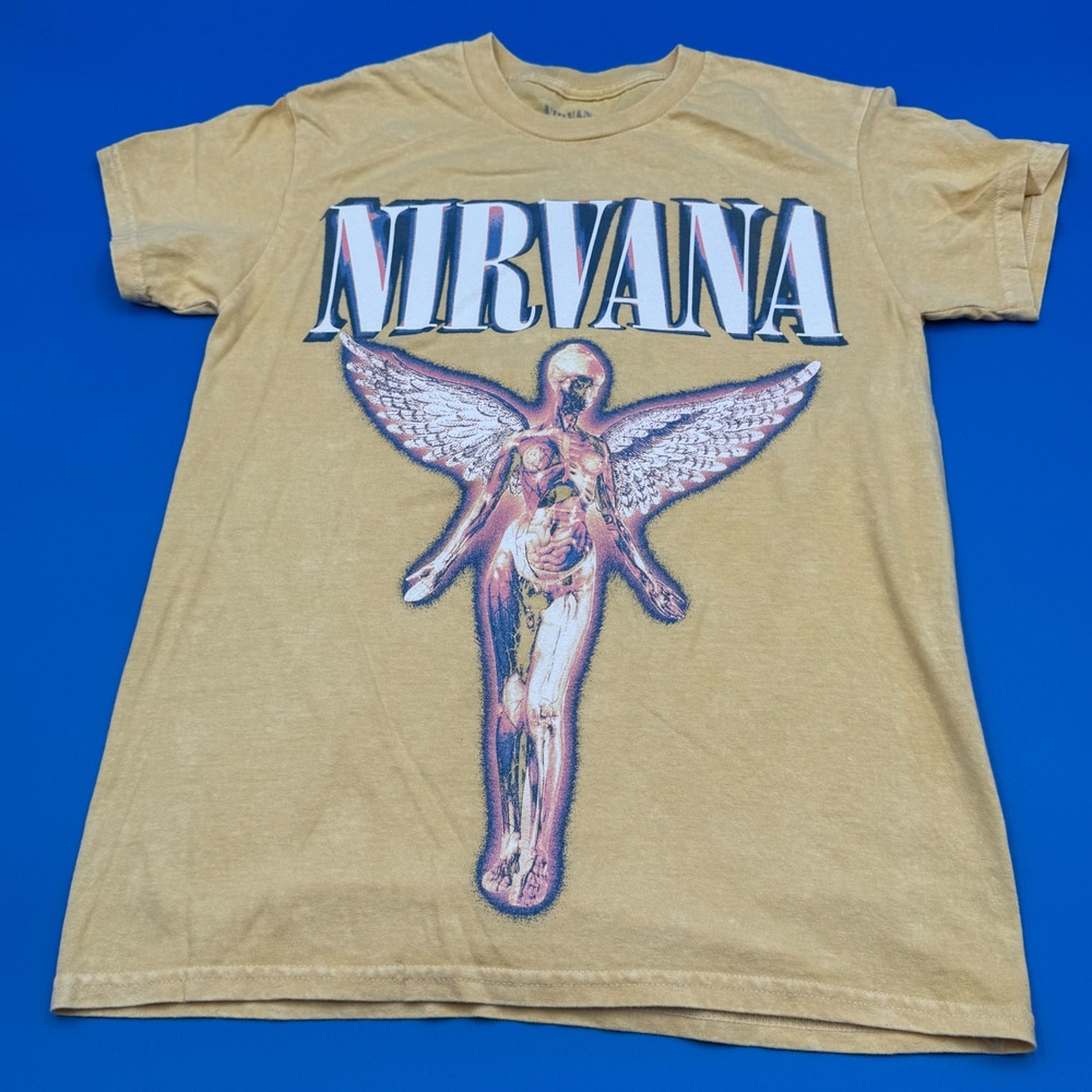 NWOT‎ Nirvana In Utero Live 93 Band T Shirt Mustard Yellow Graphic Tee Size S